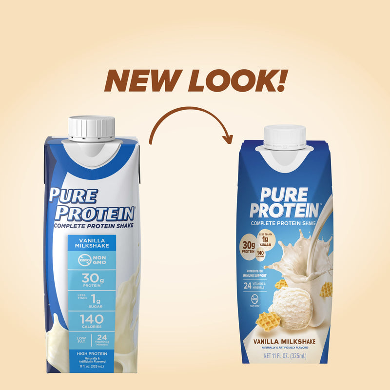 Pure Protein Chocolate and Vanilla Protein Shakes, 30g Protein, 11oz Bottles, 12 Pack Bundle