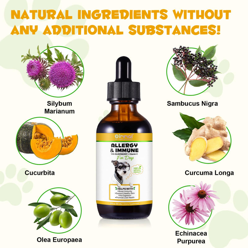 Oimmal Dog Allergy Support Drops, Natural Herbal Supplement for Dogs, Supports Skin & Coat, Gut Health & Normal Immune Function, Liquid Pet Supplement with Antioxidants, Bacon Flavor, 60ml / 2 fl oz