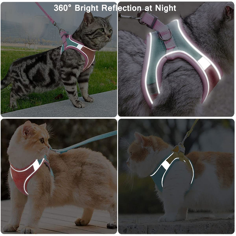 JSXD Cat Harness,Leash and Collar Set,Escape Proof Kitten Vest Harness for Walking,Easy Control Night Safe Pet Harness with Reflective Strap and Bell for Small Large Kitten,Fit for Puppy,Rabbit Medium (Pack of 1) Orange/Blue - BeesActive Australia