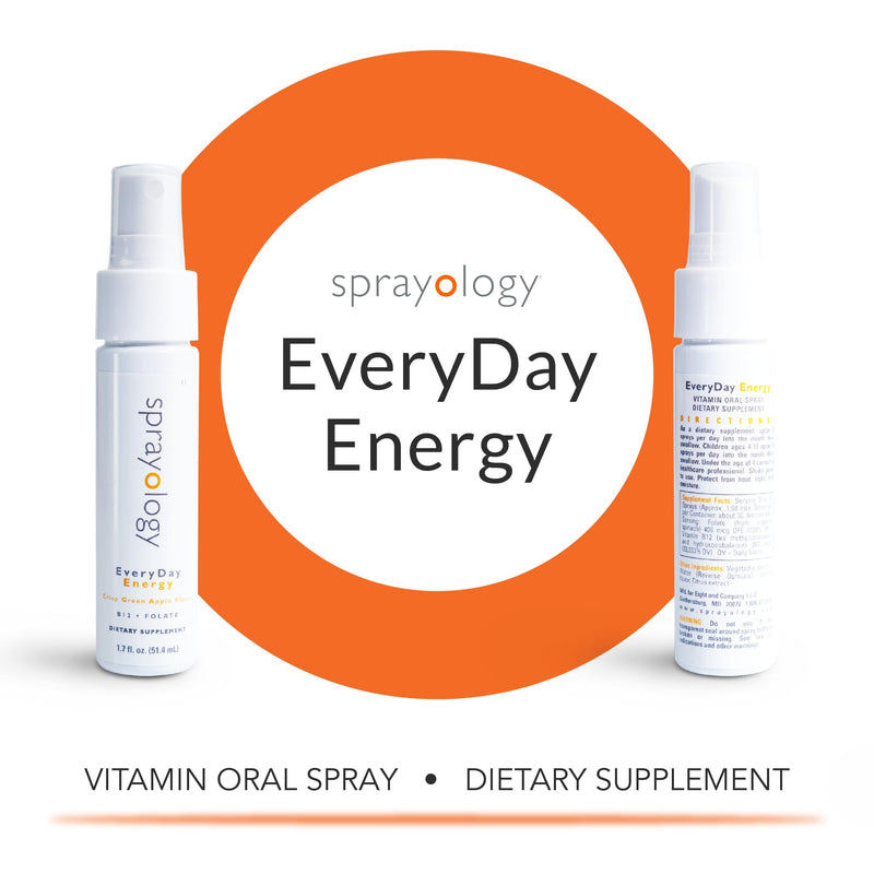 Sprayology EveryDay Energy | Vitamin B12 and Folate Supplement Spray | Vegan Oral Spray for Energy, Metabolism & Brain Support | All-Natural, Gluten-Free & Lactose-Free | 30 Day Supply (1.7 fl oz)