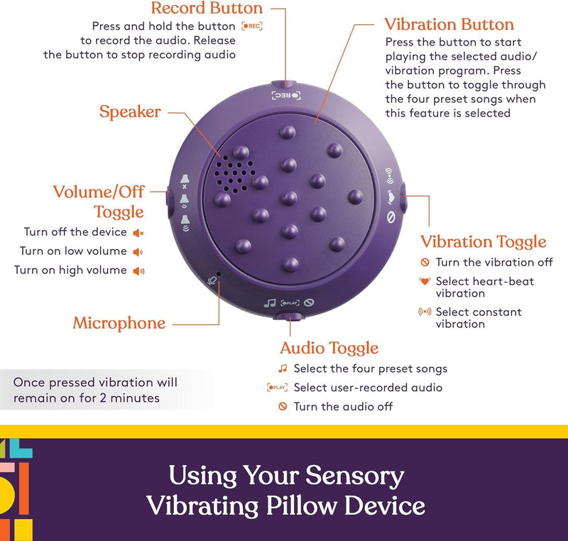Special Supplies Vibrating Pillow Sensory Pressure Activated Calm for Kids and Adults, 12‚Äù Plush Soft Cover -Textured Therapy Stimulation Bumps- 3 Vibration Modes, Music & Voice Recording (Blue) - BeesActive Australia