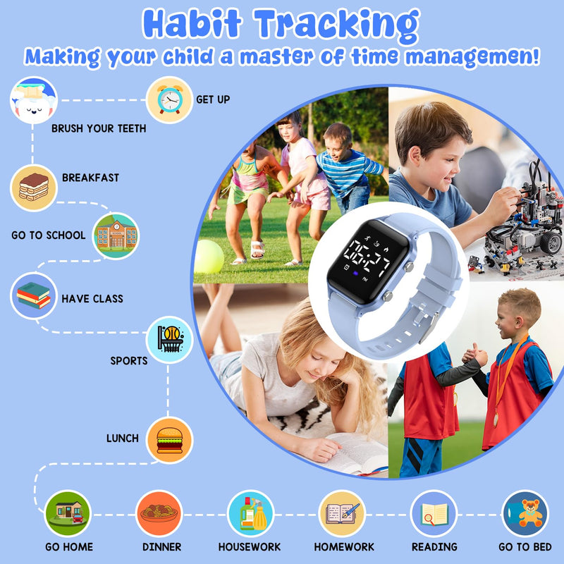 Kids Digital Watches for Boys Girls, Sports Watch with Fitness Tracker, Pedometer, Alarm Clocks, Stopwatch, No App Needed Waterproof Kids Watch, Gift for Teens Student Girls Boys Ages 5-14 L6615E-LightBlue