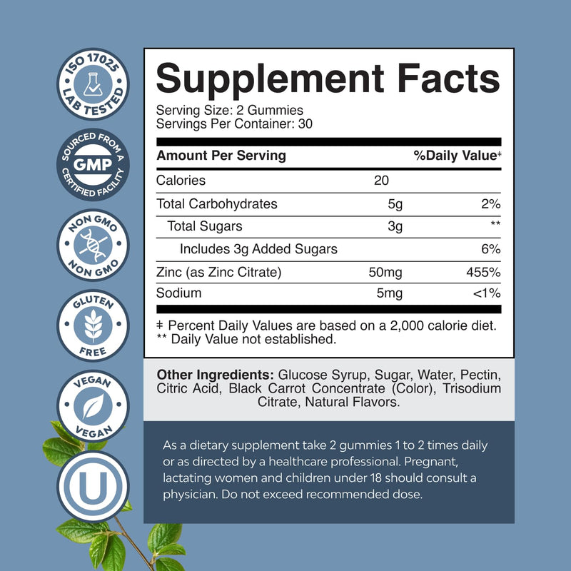 Extra Strength Zinc Gummies for Adults - Chewable Zinc Supplements for Women & Men for Energy & Immune Support - Vitamins & Mineral Supplements - 60 Count Mixed Berry 60 Count (Pack of 1)