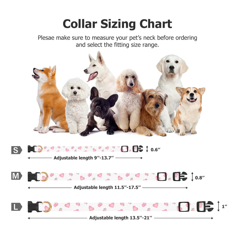 Cotton Handmade Dog Collar Cute and Distinctive Patterns White&Pink Love Heart with Pendant Cute Dog Collars for Small Medium Large Dogs Girl Dogs Boy Dogs S - BeesActive Australia