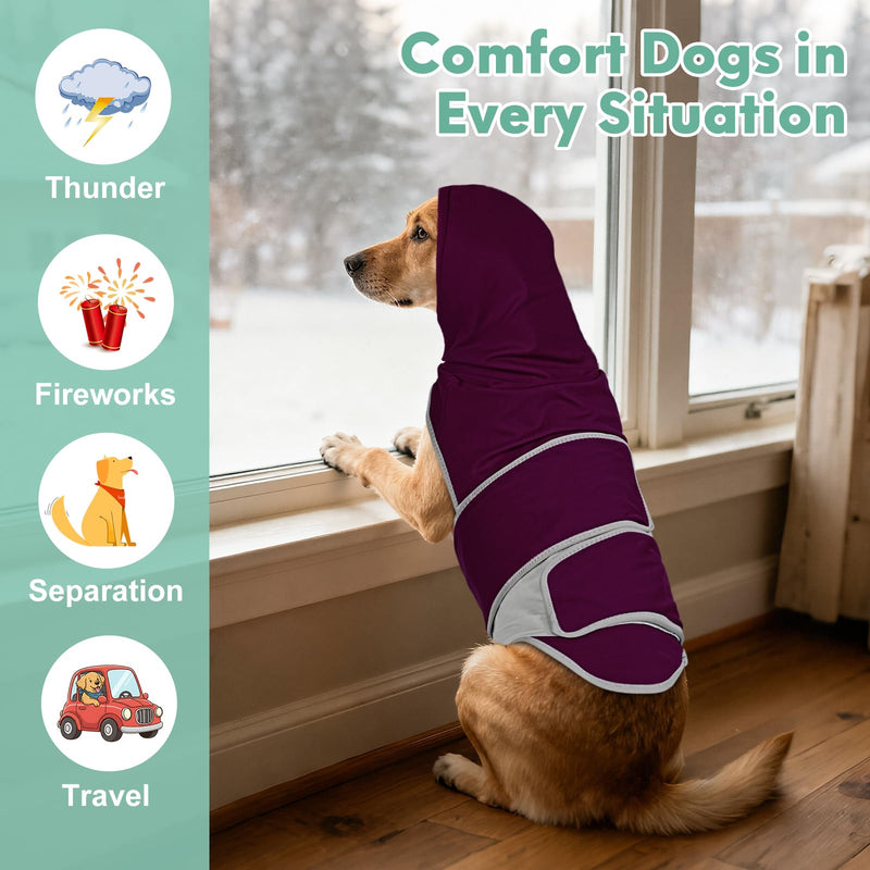Dog Anxiety Shirt with Hood, Thunder Vest Noise-Reducing, Skin-Friendly Relief Calming Jacket for Storm, Separation, Festive Fireworks, Vet Visits, S, Purple