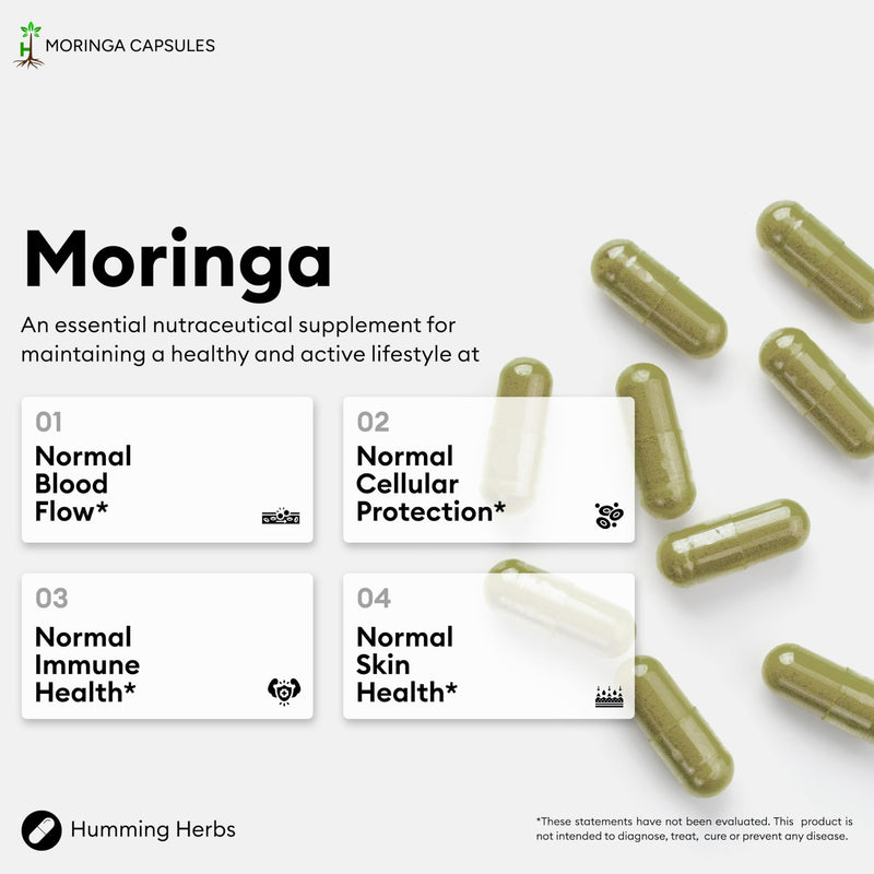 Humming Herbs Moringa Leaf Extract Complex with Resveratrol, Astaxanthin, Glutathione, Vitamin C & Folic Acid — 996 mg per Serving — 120 Vegetarian Capsules (60 Servings)