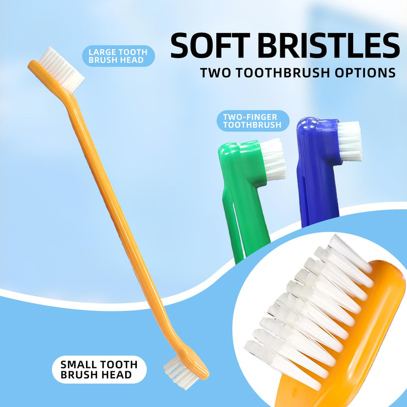 Dog Toothbrush and Toothpaste Kit Vanilla Dog Toothpaste(70g) Soft Nylon Double-Head Dog Toothbrush Dog Finger Toothbrushes Puppy Tooth Brushing Kit Pet Dental Care Kit for Dogs Fresh Breath 70g/2.47 Ounce