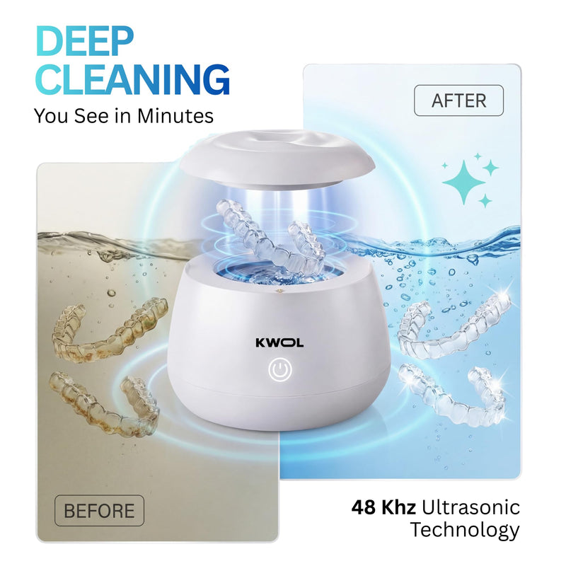 Ultrasonic Retainer Cleaner Machine - 48kHz Aligner and Denture Cleaner for Mouth Guard, Night Guard, Dental Trays, Braces, Toothbrush and Jewelry with 200ml Capacity - BeesActive Australia