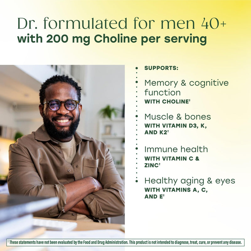 MegaFood Advanced Multivitamin for Men 40+ Doctor Formulated, 60 Tablets | Immune Support, Cellular Energy, Prostate & Brain Health, Choline, Methylfolate Vitamin C, D3, Zinc, Vegetarian, 30 Servings 60 Count (Pack of 1)