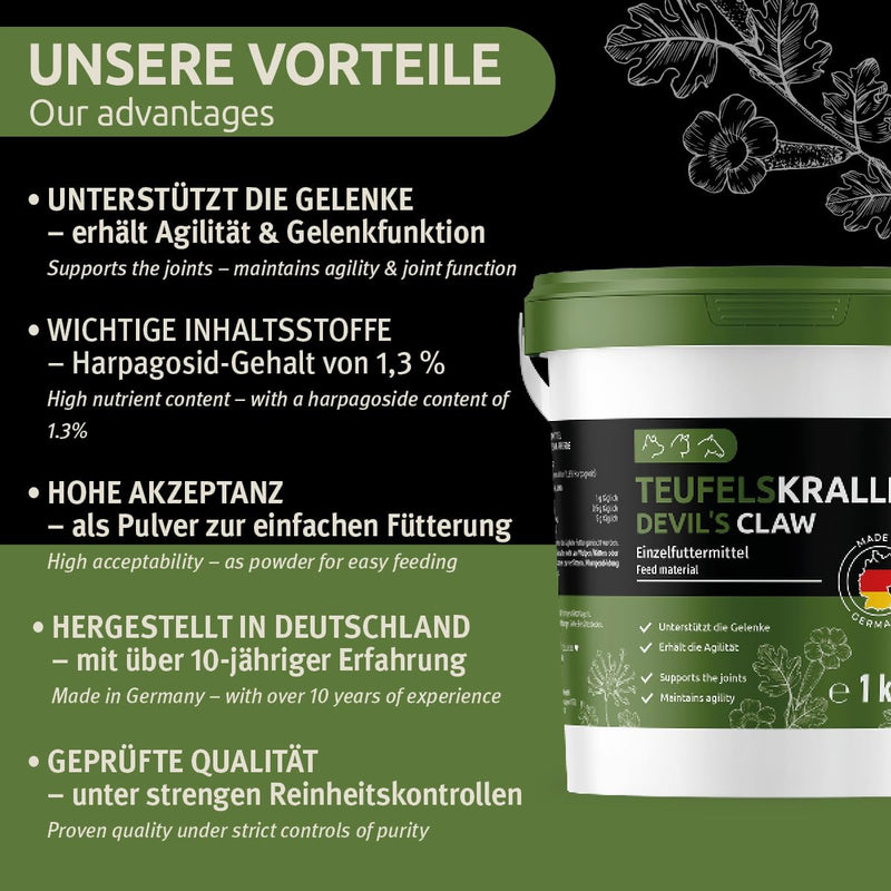 GreenPet Devil's Claw Dogs, Horses & Cats 1 kg - Supports joint function & agility, natural joint powder made from pure devil's claw root without additives - BeesActive Australia