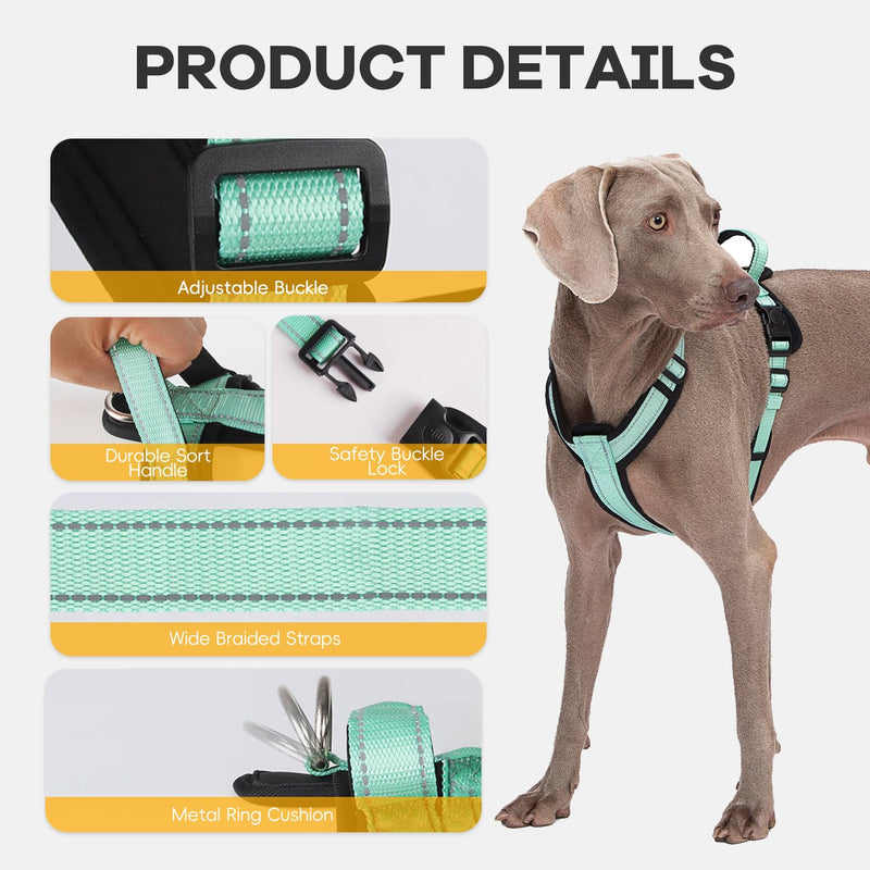 Dog Harness with Security Lock Buckle for Small Medium Large Dogs, Adjustable Dog Cooling Vest, Reflective No Pull No Choke Harness for Trail Running, Walking, Hiking, Camping 519-Green Extra Large - BeesActive Australia