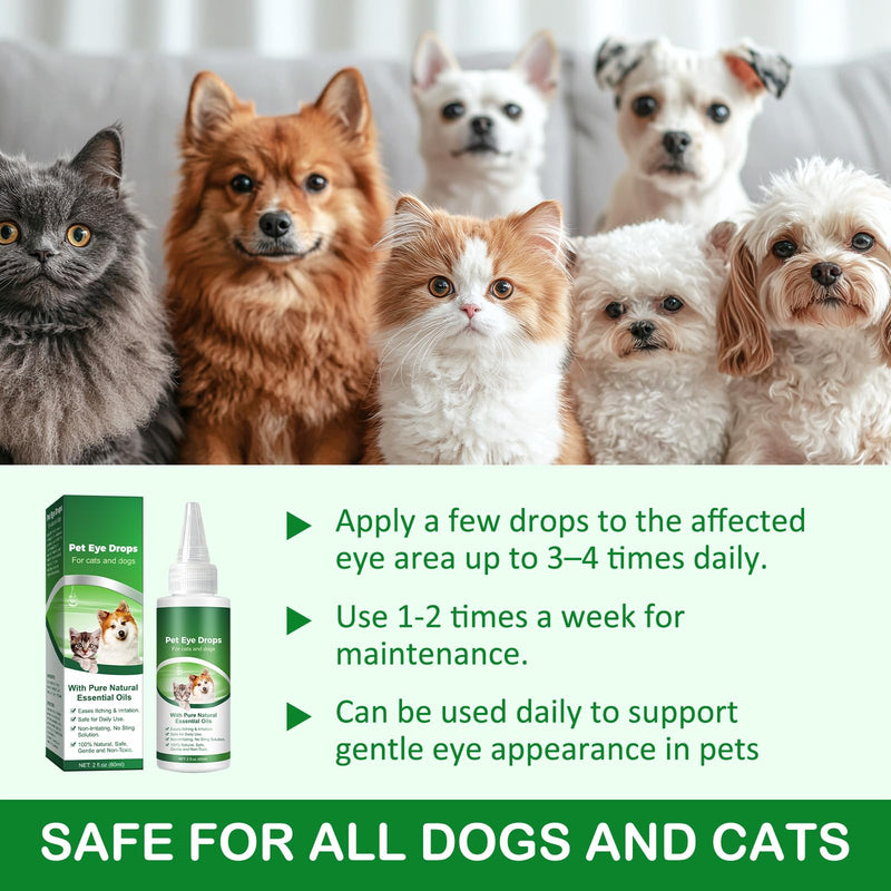Pet Eye Drops for Dogs & Cats, Relieve Itching, Irritation & Allergies Symptoms - Natural Formula, Dog Eye Infection Treatment, Safe for Daily Use(60ml)