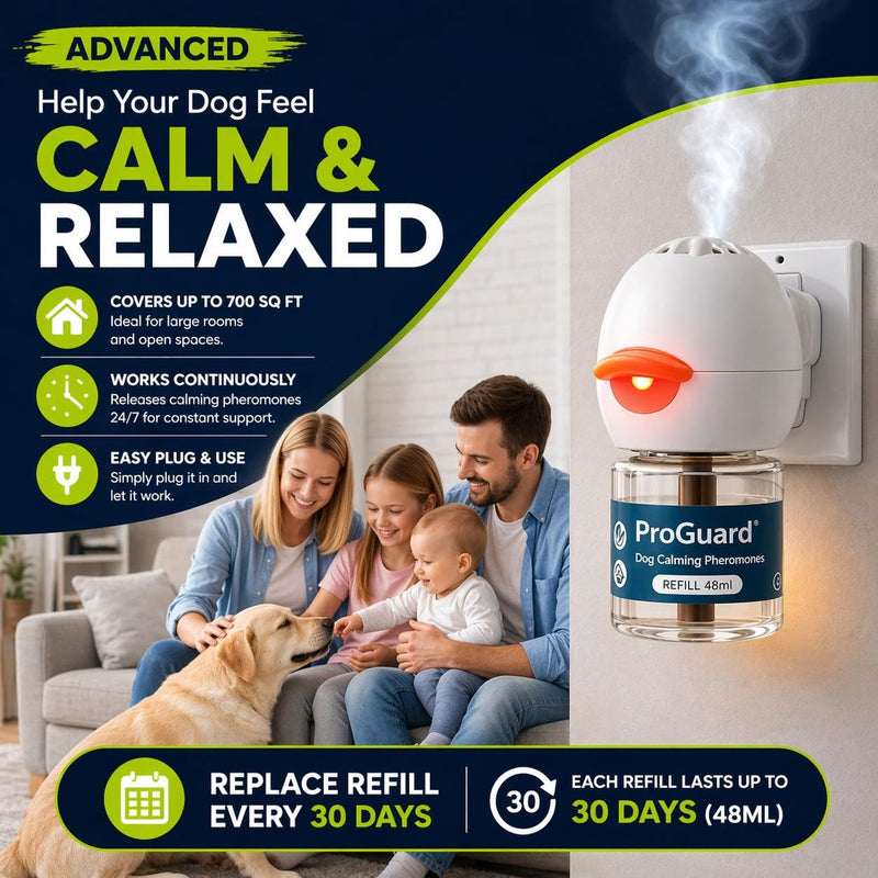 ProGuard® Calming Diffuser for Dog, Dog Pheromones Calming Diffuser Plug for Stress, Barking, Chewing, Pee Accidents & Separation Behaviors (3 Diffusers + 6 Refills) 3 Diffusers + 6 Refills
