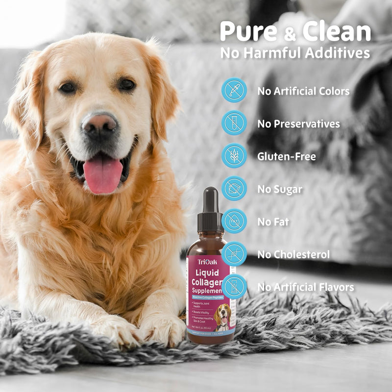 Liquid Collagen Supplement Drops for Dogs: Hip & Joint Support, Skin & Coat Health in One Daily Supplement with Bioactive Collagen Peptides - Pure Formula Support for All Dog Sizes & Ages
