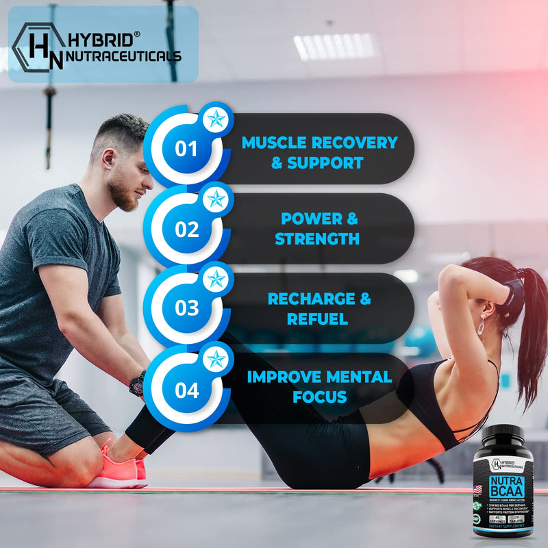 Hybrid Nutraceuticals Nutra BCAA 3000mg Branched Chain Amino Acids Supplements - Sugar Free Pre Workout, Non-GMO, Vegan: 120 Tablets 1