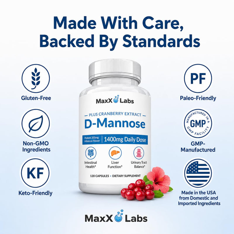 D-Mannose Capsules, 1400 Mg with Cranberry & Hibiscus Flower, 120 Ct | Fast Acting Formula, Supports Bladder & Urinary Tract Health - Extra Strength 60 Servings 120 Count (Pack of 1) D Mannose