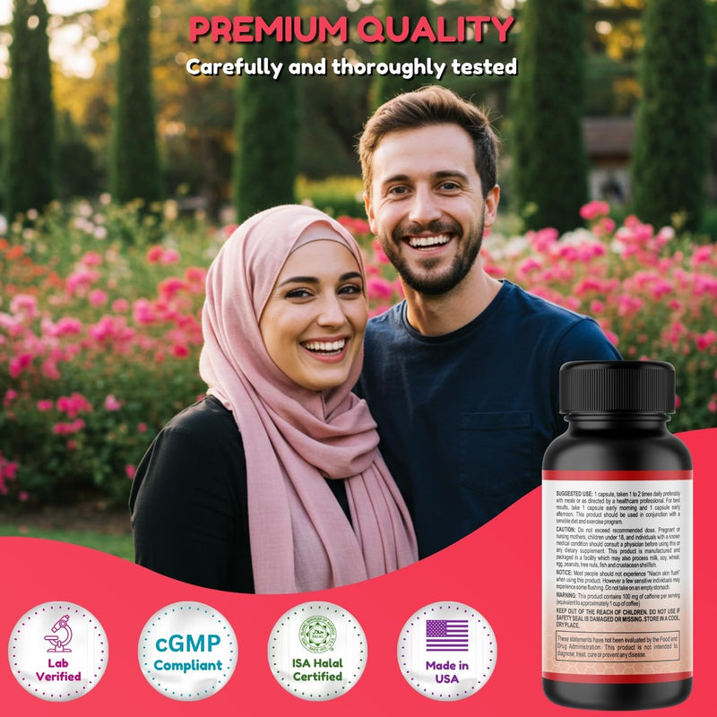 SHIFAA NUTRITION Energize, Natural Daily Energy Vitamins | Jitter-Free, 60 Servings | Supports Focus, Mood, Brain, Metabolism | w/Caffeine & Taurine, B1, B2, B5, B6, B7, B9, B12 Halal Vitamins