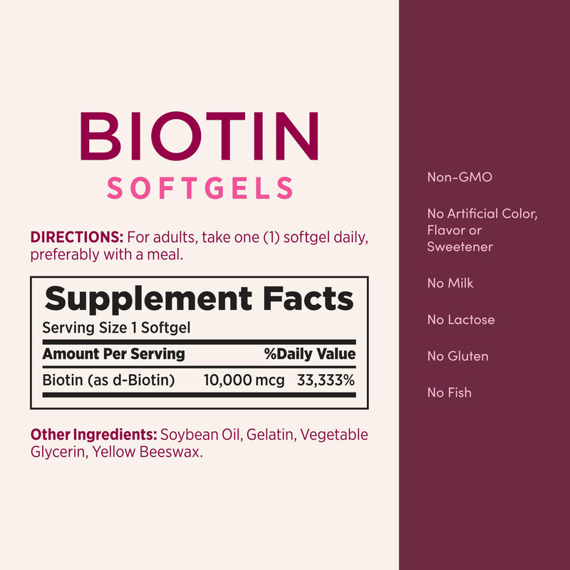 Nature's Bounty Biotin 10000mcg Supplement, 90 Rapid Release Softgels 90 Count (Pack of 1)