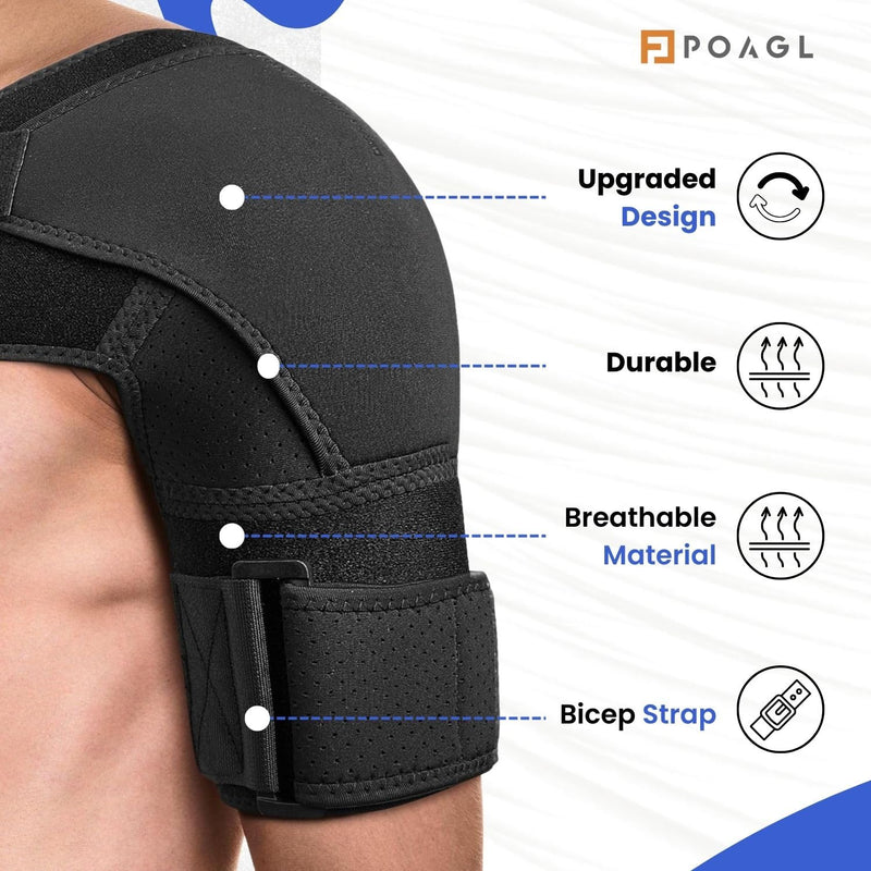 POAGL Adjustable Shoulder Brace for Men - Both Left and Right Arm - Pain Relief for Torn Rotator Cuff, Compression Support Sleeve for Dislocation, Bursitis, Tendonitis (Black, X-Large) Black