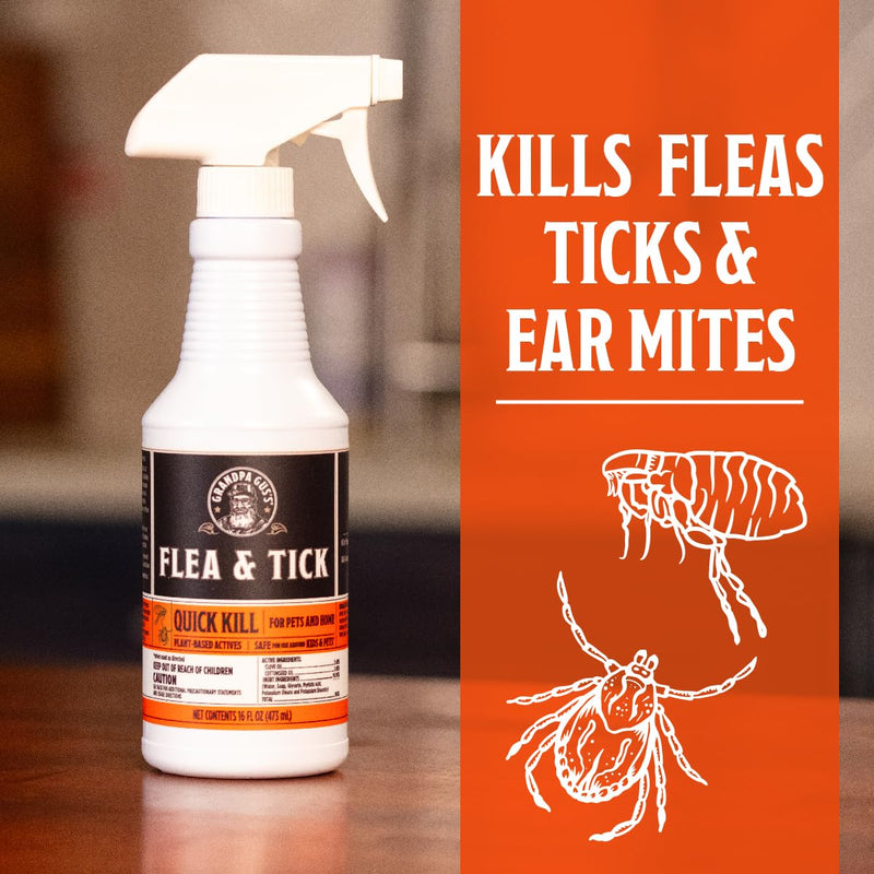 Grandpa Gus's Natural Flea & Tick Spray with Plant-Based Actives, Ready-to-Use, Quick Kills Fleas, Ticks & Mites from Small Animal, Dog, Cat & Home, 16 fl oz - BeesActive Australia