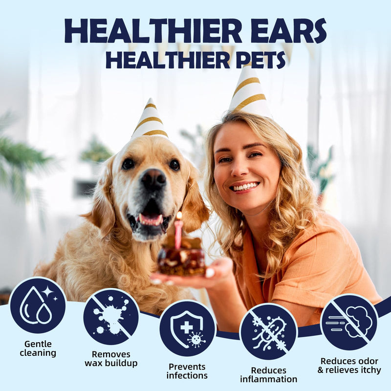 Dog Ear Cleaner Wipes - Widen Ear Finger Wipes for Dogs & Cats, Remove Ear Wax, Debris, Relieve Ear Itching & Inflammation with Aloe and Calendula - 60 Count 60Pcs - BeesActive Australia