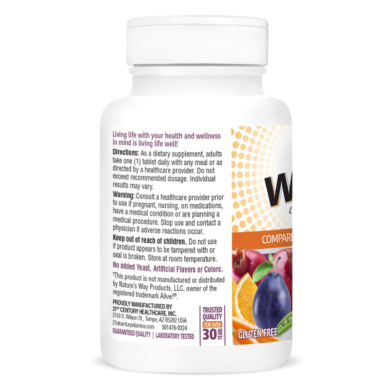 21st Century Wellify Women's 50+ Multivitamin with Minerals, 65 Count | Women's 50 Plus Daily Multivitamin with Minerals & A Food-Based Blend, Compare VS. Alive!® Women's 50+, Energy, Immunity Unflavored 65 Count (Pack of 1)