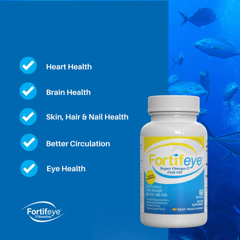Fortifeye Super Omega-3 Fish Oil - 120 Count - 1600mg EPA + DHA - Triple Strength Ultra-Pure rTG Omega-3 Expertly Concentrated & Purified in Norway from Sustainably Sourced Wild Fish - Lemon Flavor 120 Count (Pack of 1)