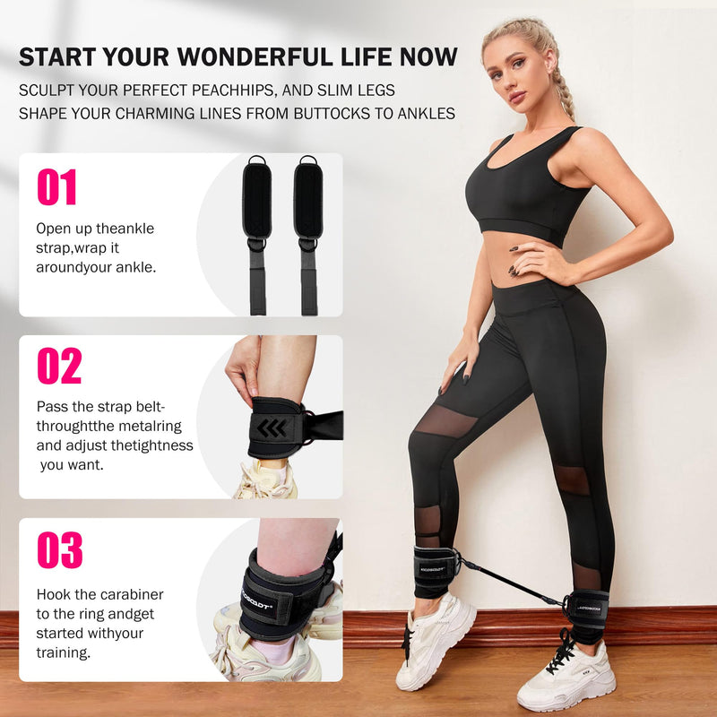 Ankle Straps for Cable Machines Women & Man(One Size),Ankle Resistance Bands with Cuffs,Home & Gym Exercise Equipment,Cable Kickback Ankle Straps