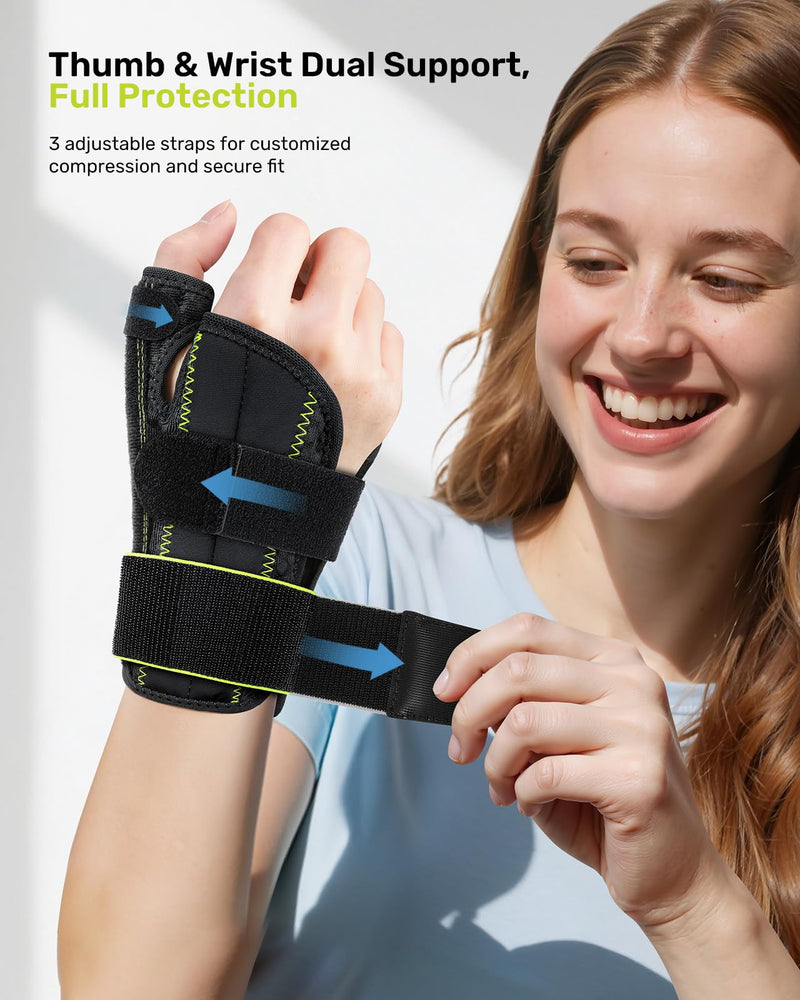 Thumb Spica Splint Left Hand, Wrist Brace for Tendonitis, Thumb Wrist Double Support, Breathable Thumb Splint for Carpal Tunnel for De Quervain's Tenosynovitis, Yellow Size S/M