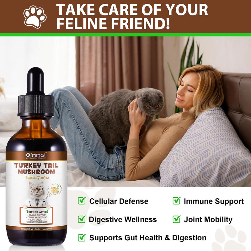 Turkey Tail Mushroom for Cats - Critical Immune Defense Cats, Turkey Tail Mushroom Liquid Extract for Immune & Digestive Drops for Pet, with 5X Mushrooms, Turmeric & Probiotic 2 oz for cat