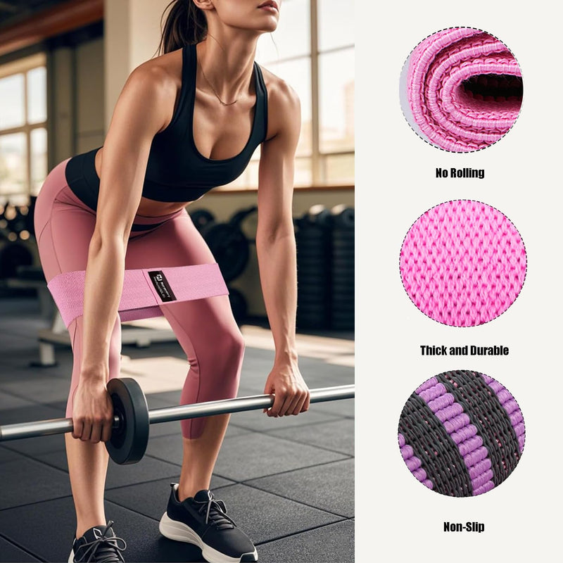 Hip Resistance Bands Set with Exercise Band, 3 Levels, Carry Bag and Guide, Multi-Colour Green+Pink+Purple