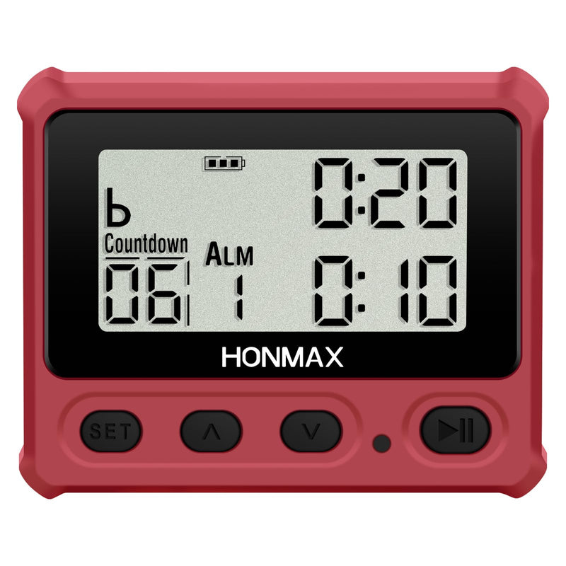 Digital Interval Timer, Stopwatch with Backlight, USB-C Rechargeable Clock, Red - BeesActive Australia