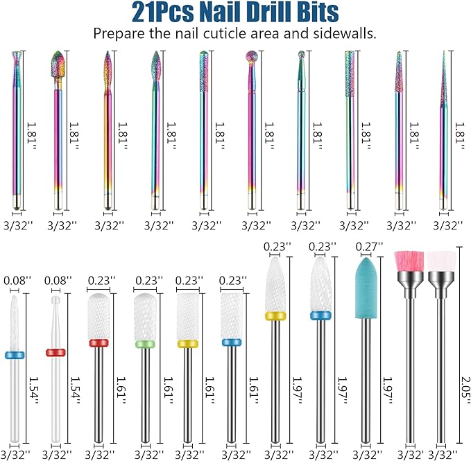 Depvko Set di 19 punte per trapano per unghie, 332 pollici per cuticole diamantate e kit di punte per unghie in gel acrilico ceramico, strumenti per nail art, punte per la rimozione delle cuticole -  Australia