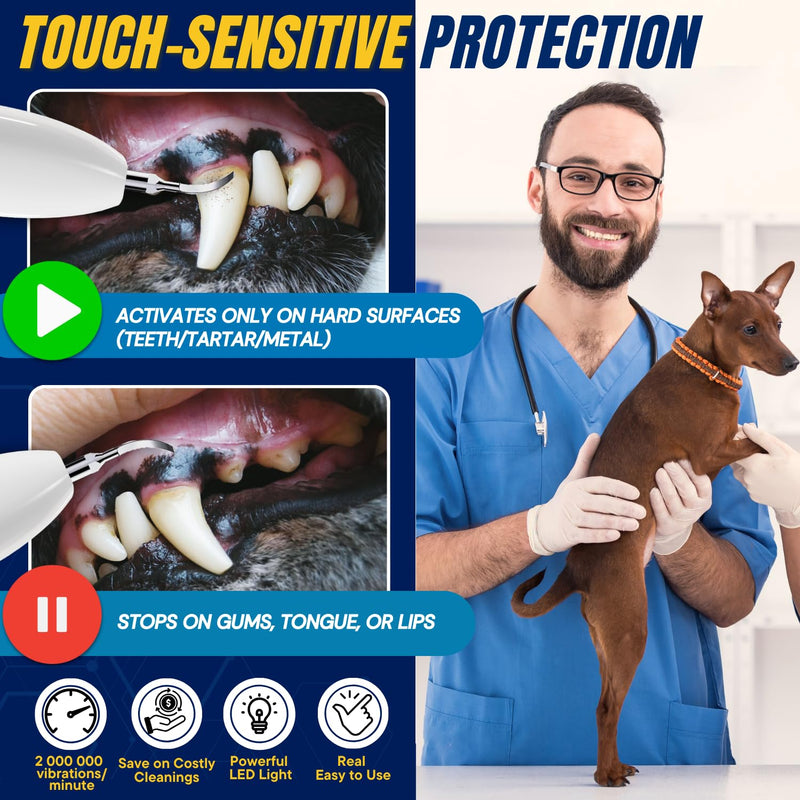 SIRGAWAIN Pet Ultrasonic Dental Cleaner — Plaque, Tartar & Stains Remover, 4 Tips, 3 Modes, LED, Contact-Activated & Smart Touch Protection, Complete Cleaning Kit for Dogs & Cats (White) - BeesActive Australia