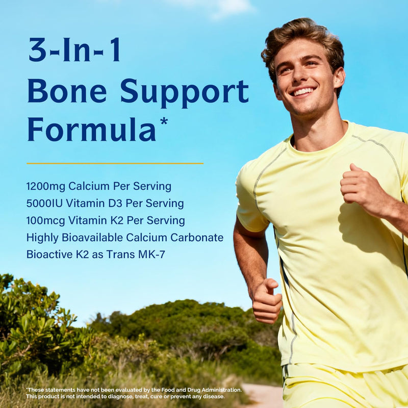 Innate Vitality Calcium Supplement, 1200 mg High Potency with 5000 IU Vitamin D3 & K2 MK7, Enhanced Absorption, for Bone Density, Strength & Immunity, Non-GMO, Easy to Swallow, 60 Tablets