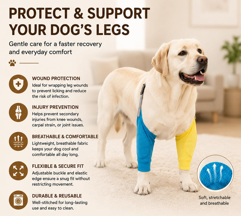 Dog Elbow Protector - Dog Sleeves for Wounds Front Legs, Keep the Elbow Wound Clean, with Inner Padding to Protect the Elbow Joint, Cone Collar Alternative to Stop Licking Wounds (Yellow Blue,L) L Yellow Blue