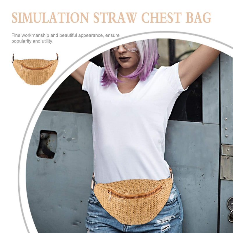 PRETYZOOM Hip Bag 1pc waist bag Chest Waist Pouch Cross- body Pouch Imitation Straw Woven Waist simulation straw chest fanny pack Belt s Dark Brown