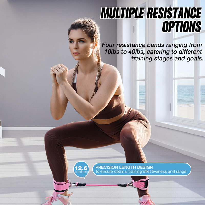Ankle Resistance Bands with Cuffs, Ankle Bands for Working Out,Ankle Strap with 4PCS Exercise Band,Booty Workout Equipment for Kickbacks Hip,Butt Training Equipment for Women Legs PINK - BeesActive Australia