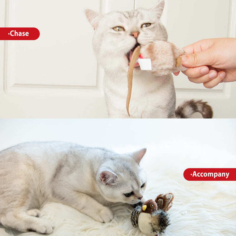 Gigwi Chirping Bird Cat Toy Set, Interactive Chasing Toy for Indoor Cat, Motion Activated Kitten Play Toy, Squeaky Cat Animal Feather Toy for All Breeds Cat Kicker Bird+Mouse - BeesActive Australia