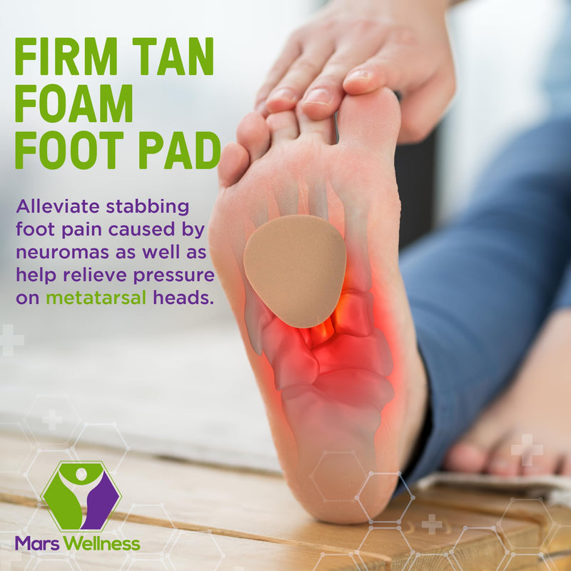 Metatarsal Firm Tan Foam Foot Pad - 1/4" Thick Foam Pad Cushions - 6 Pairs (12 Pieces) 2.25 Inch wide x 2.75 Inch long