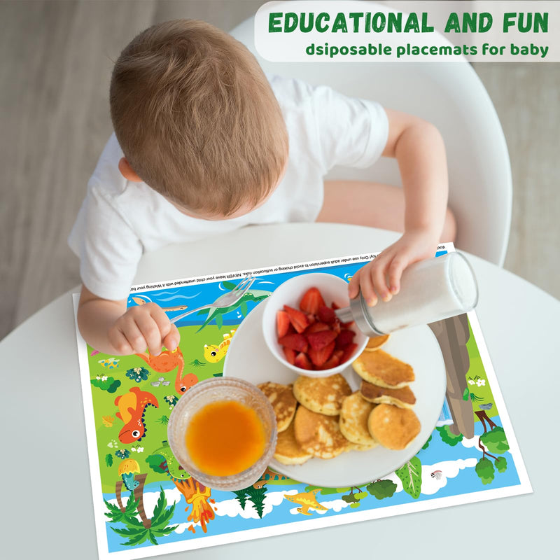 Sticky Disposable Placemats 40Pack: 12" x 18" Adhesive Table Mats for Baby,Plastic Travel Placemats for Restaurant High Chair Eating(Animal Space Ocean Dinosaur Theme) 12x18 Inch (Pack of 40)