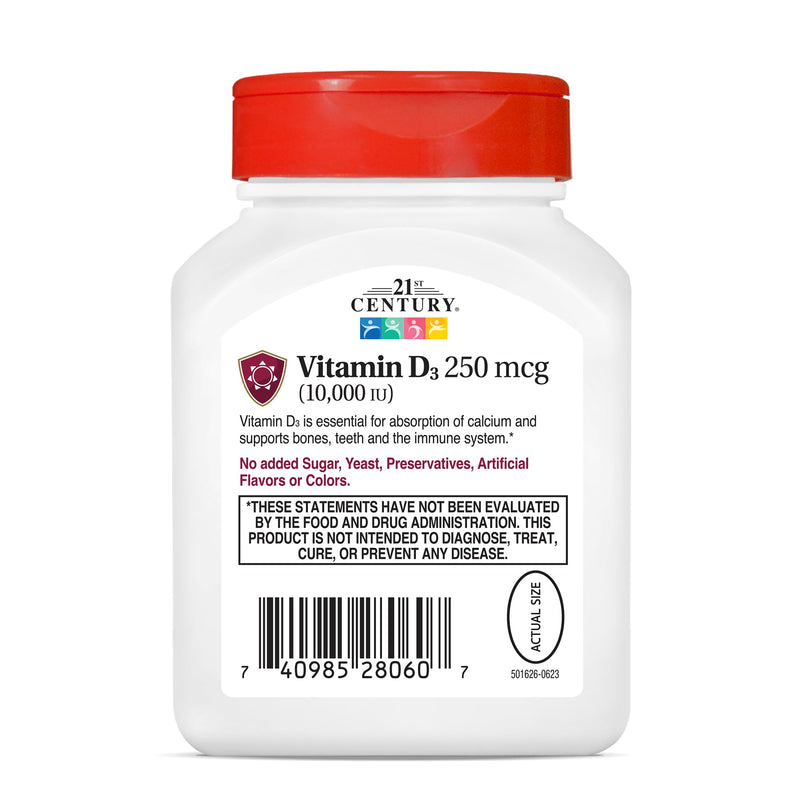 21st Century Vitamin D3 10,000 IU Rapid Release Softgels, 110 Count 110 Count (Pack of 1)