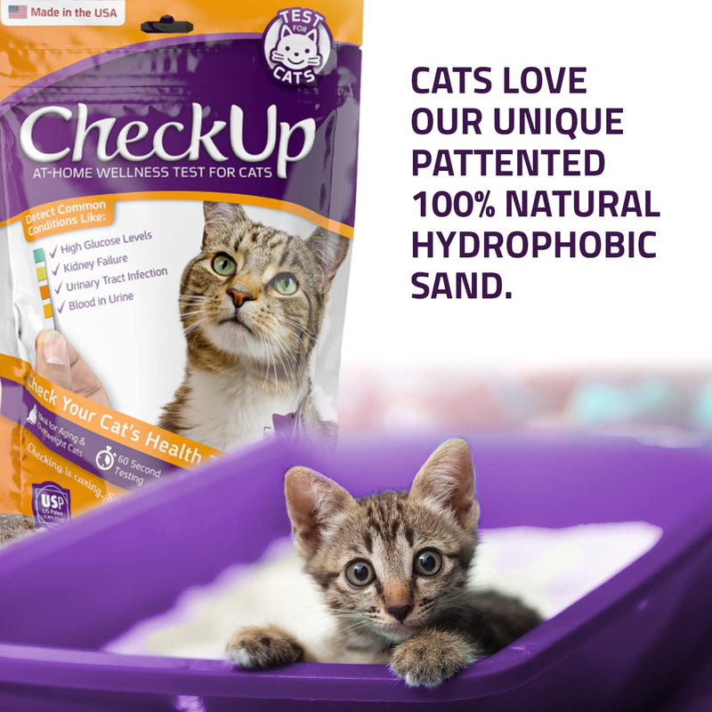 KIT4CAT CheckUp at Home Cat Wellness Test Kit | 2lb Hydrophobic Litter keeps urine on top, 2 Test Strips for The Detection of The 4 Most Common Health Indicators - pH, Protein, Glucose, Blood in urine 4 Parameters