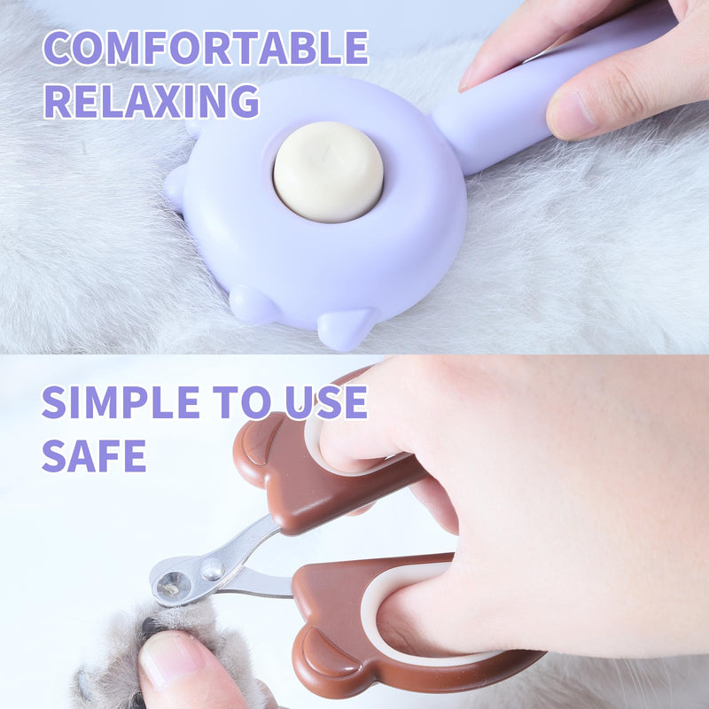 cat brush with release button - cat brush for indoor cat hair removal cat hair brush for long or short hair cats Cat nail clipper with round cutting holes(PURPLE) Purple - BeesActive Australia