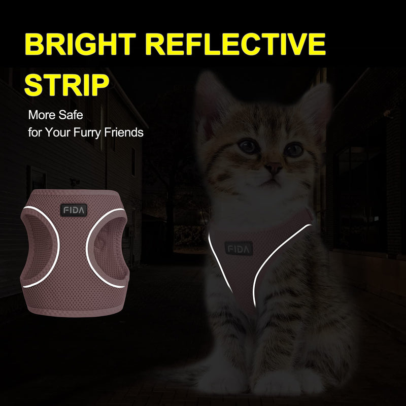 Fida Cat Harness and Leash Set for Walking Kitten and Puppy, Escape Proof Kitten Harness with Breathable Lightweight Soft Mesh, Adjustable Reflective Step-in Design. (XXXS, Pink) XXXS (Neck:10.2"-11.4"; Girth:11.4"-12.6") - BeesActive Australia