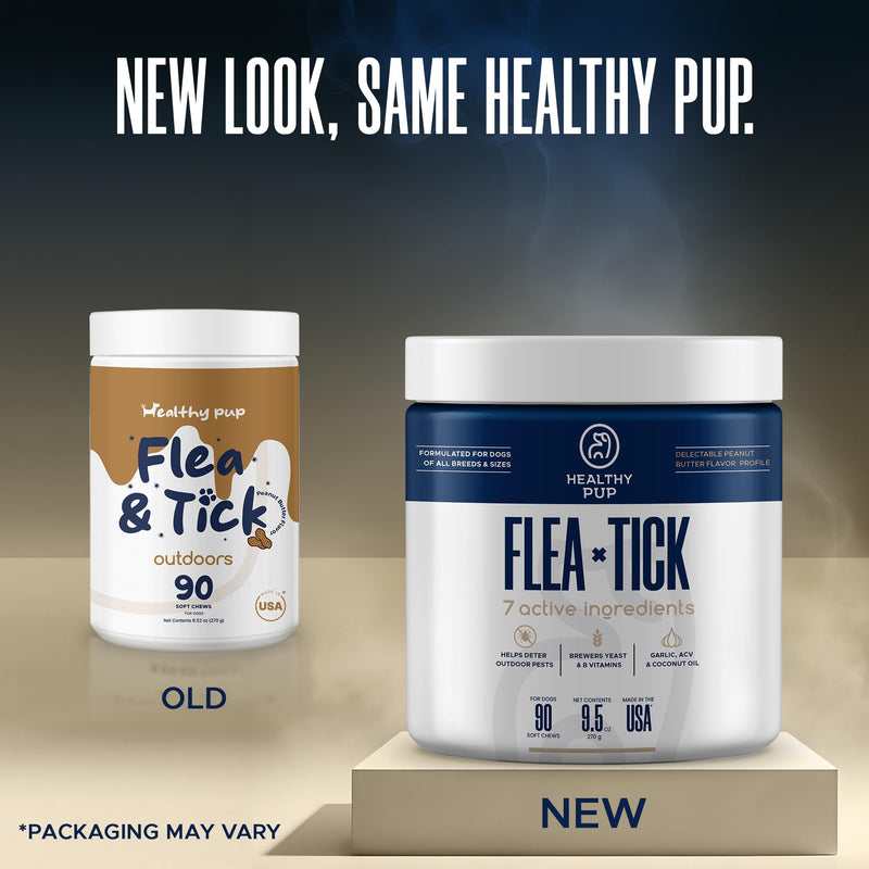 Flea and Tick Prevention for Dogs, Chewable – 90 Peanut Butter Flavored Soft Chews – Made with B Vitamins, Garlic Powder, Brewers Yeast, Coconut Oil, and Apple Cider Vinegar