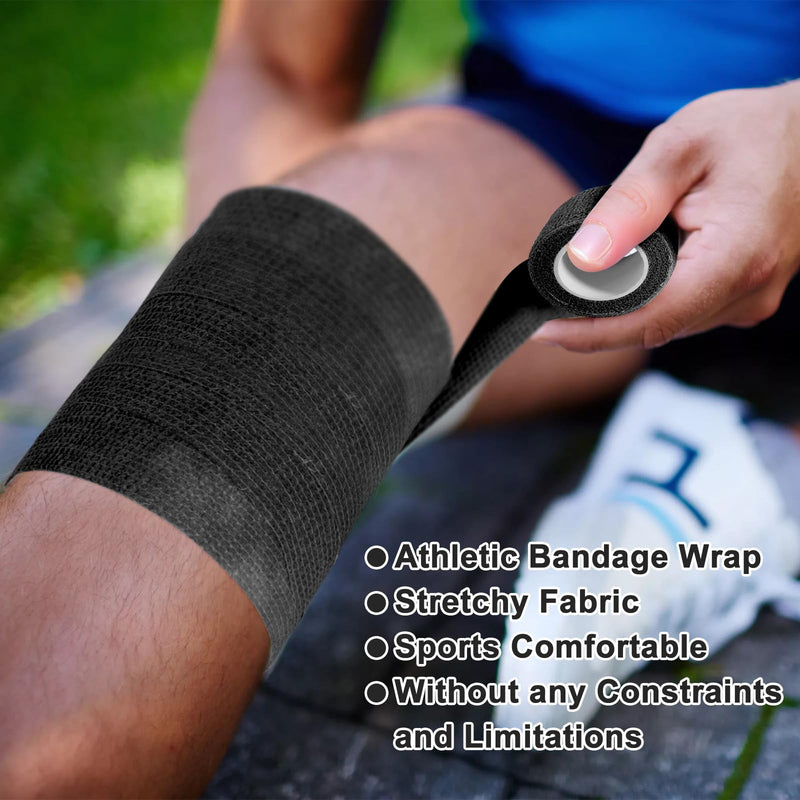 48 Pack Self Adhesive Bandage Wrap, 2” x 5 Yards Cohesive Medical Tape Elastic Grip Tape Black Sports Tape Athletic for Ankle, Wrist Sprains, Pet First Aid (Black) - BeesActive Australia