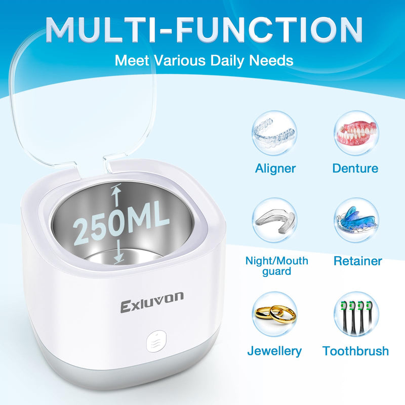 Ultrasonic Retainer Cleaner 45kHz, 250ML Portable Jewelry Cleaner, Professional Retainer Cleaner Machine for Denture, Mouth Guard, Aligner White with Light Gray - BeesActive Australia