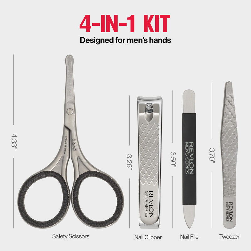 Revlon Men's Grooming Kit, 5-Piece Travel Essentials Set, Includes Nail Clippers, Scissors, File, Tweezers and Carrying Case, Stainless Steel, 1 count - BeesActive Australia