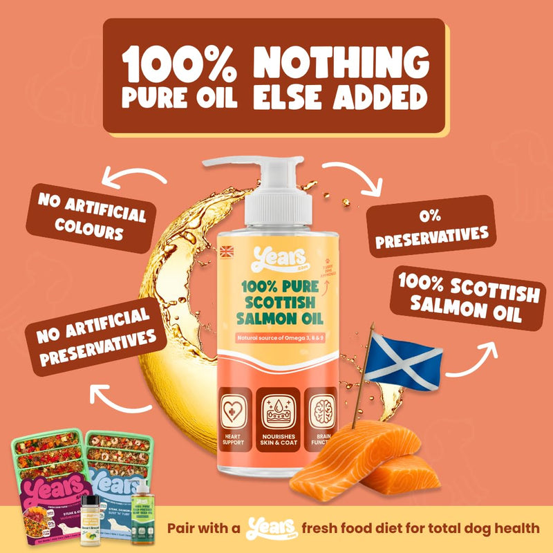 YEARS Salmon Oil for Dogs | Soothes Itchy Skin, Supports Stiff Joints & Promotes a Glossy Coat | Pure Scottish Fish Oil | Omega 3 6 9 | Natural Dog Supplement UK | 250ml 1 x Salmon Oil (250ml)